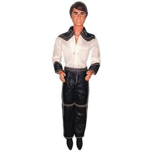 Vintage 1980's Ken Doll In Black & White Cowboy Western Clothing + Boots Taiwan